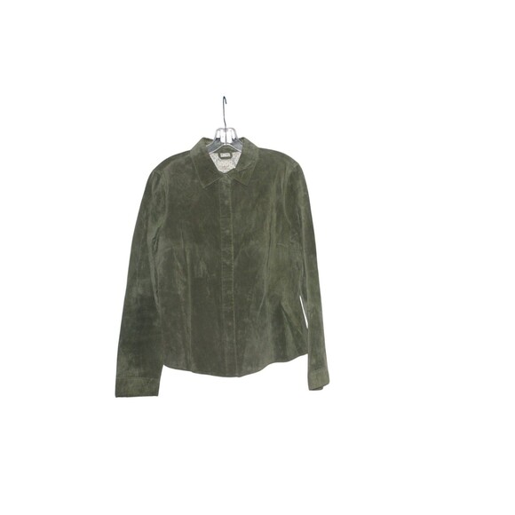 Co & Eddy Washable Suede Jacket Snap Front Green Retro Size L - Picture 3 of 7